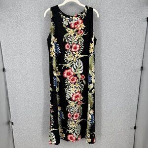 Hibiscus Collection Hawaii Womens VTG Maxi Midi Floral Dress Size S Black Dark